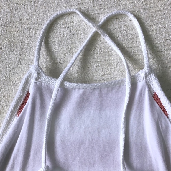 Hollister Knit Top Scallop Hem Adjustable Straps Tie in Back White with Stipes - Picture 7 of 10